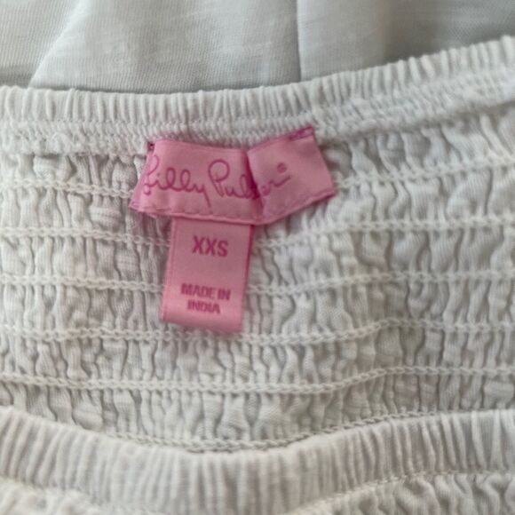 Lilly Pulitzer White Cotton Blend Smocked Summer Coverup Tunic Dress Size XXS - Picture 5 of 5